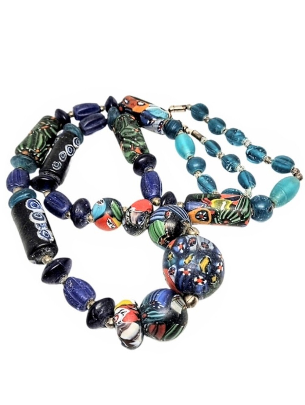 💐 Vintage Venetian Millefiori Murrine Cane Mali African Trade Bead Necklace